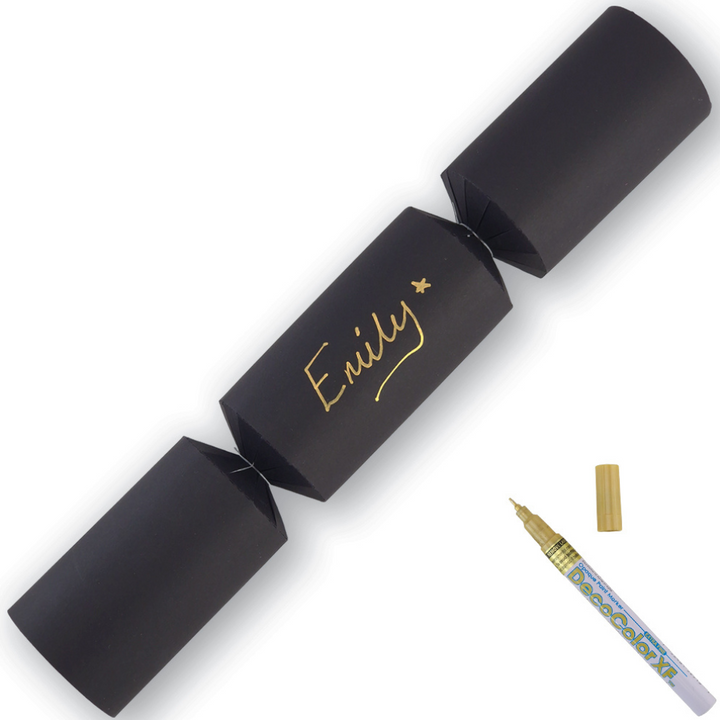 Black | 12 Personalise Your Own Crackers | Make &amp; Fill Your Own | With Pen