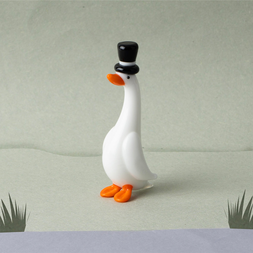Mini Glass Duck with Glass Top Hat Ornament | Little Gift | Cracker Filler