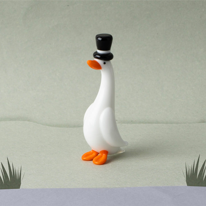 Mini Glass Duck with Glass Top Hat Ornament | Little Gift | Cracker Filler