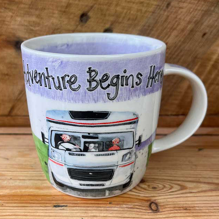 Adventure Begins Here | Motor Home Themed Mug | Bone China Gift