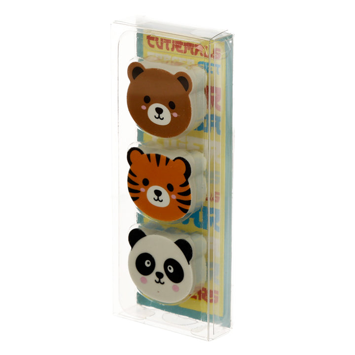 Tiger, Bear & Panda | 3 Piece Eraser Set | Little Gift | Cracker Filler