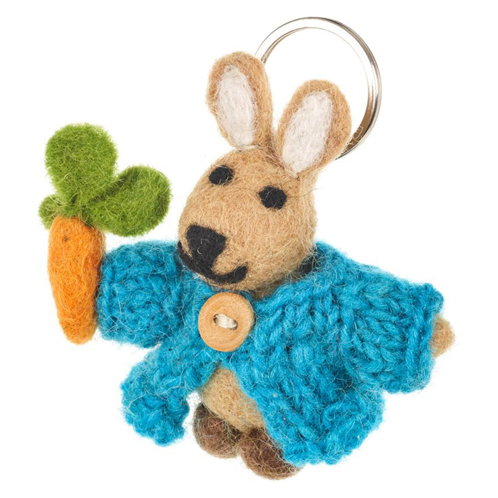 Felt Rabbit in Cardigan Keyring | Handmade Fairtrade | Little Gift | Cracker Filler