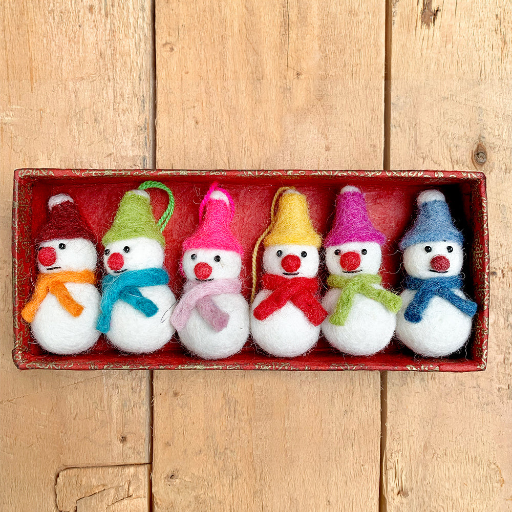 Snowmen | Hanging Felt Christmas Tree Decorations | Set of 6 | Fair Trade
