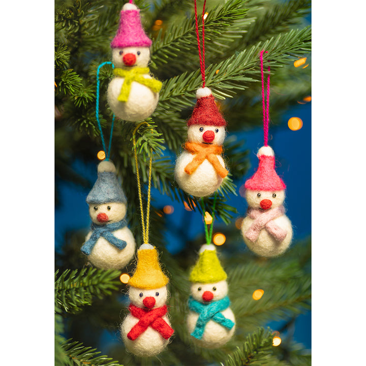 Snowmen | Hanging Felt Christmas Tree Decorations | Set of 6 | Fair Trade