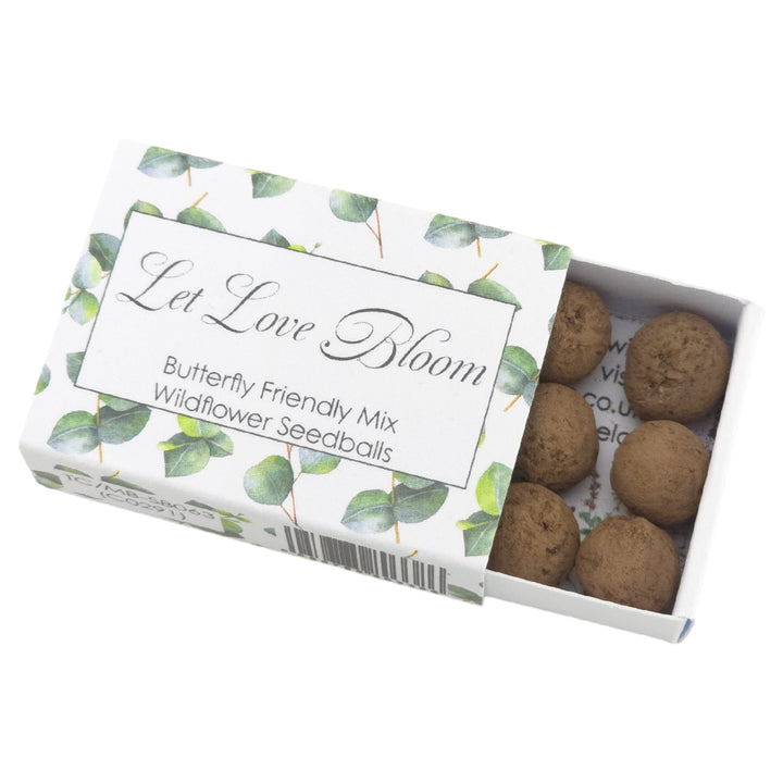 Let Love Bloom | Wedding Watercolour Eucalyptus | 6 Seedball Matchbox | Cracker Filler | Little Gift