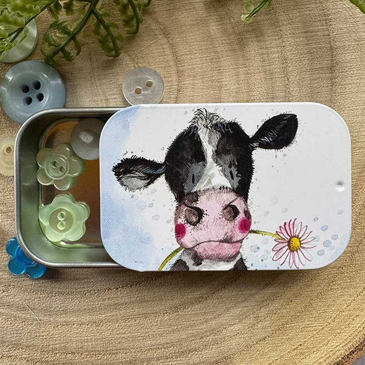 Daisy Sunshine Cow | Little Slide Shut Tin to Fill | Mini Gift | Cracker Filler