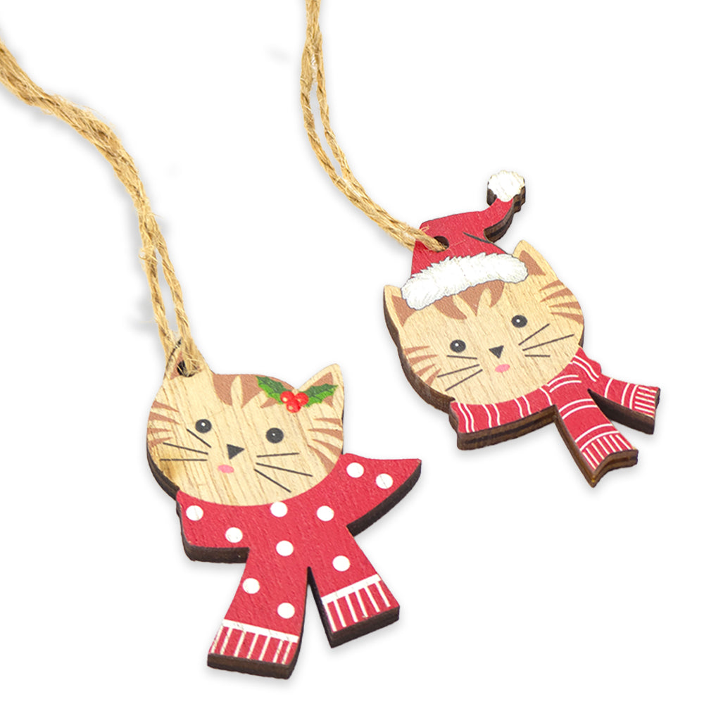 Christmas Pussy Cat | Wooden Hanging Ornament | Single | Cracker Filler Gift