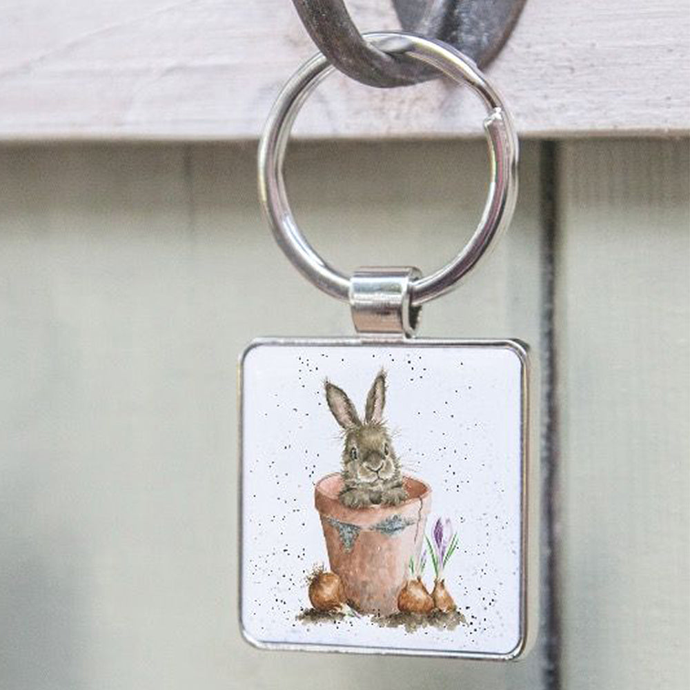Wrendale Designs 'The Flower Pot' Bunny Metal Keyring | Cracker Filler | Mini Gift