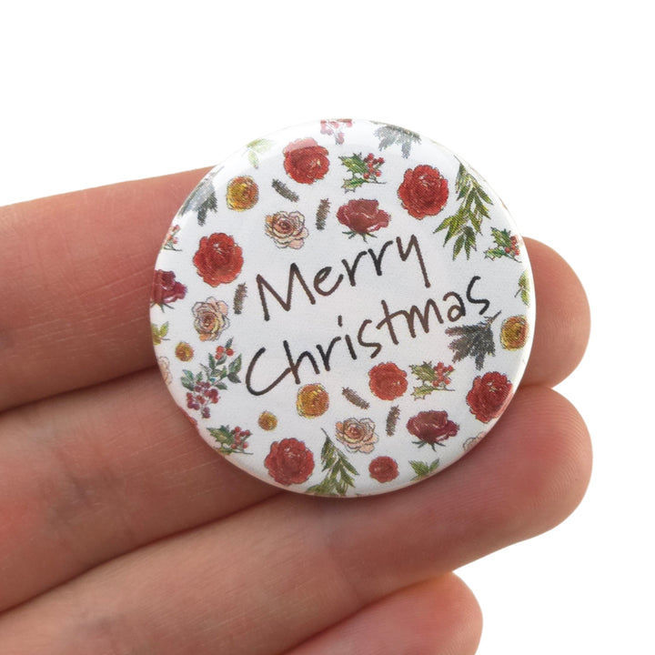 Christmas Flora | Merry Christmas | 38mm Pin Badge | Little Gift | Cracker Filler