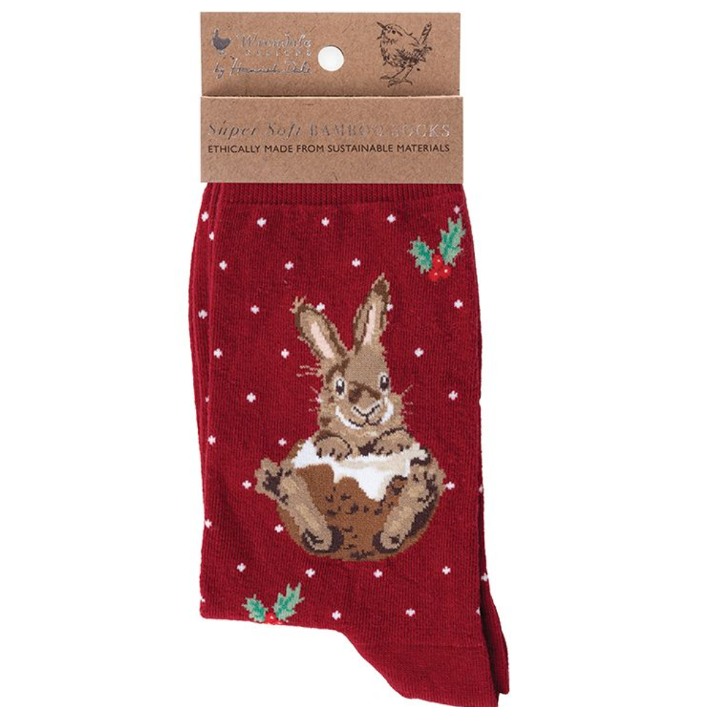Christmas Pud Bunny | Ladies Supersoft Bamboo Socks | One Size | Wrendale Designs
