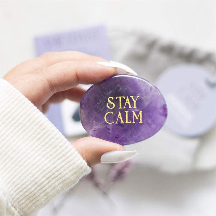 Stay Calm | Amethyst Crystal Palm Stone | Card & Bag | Cracker Filler | Little Gift
