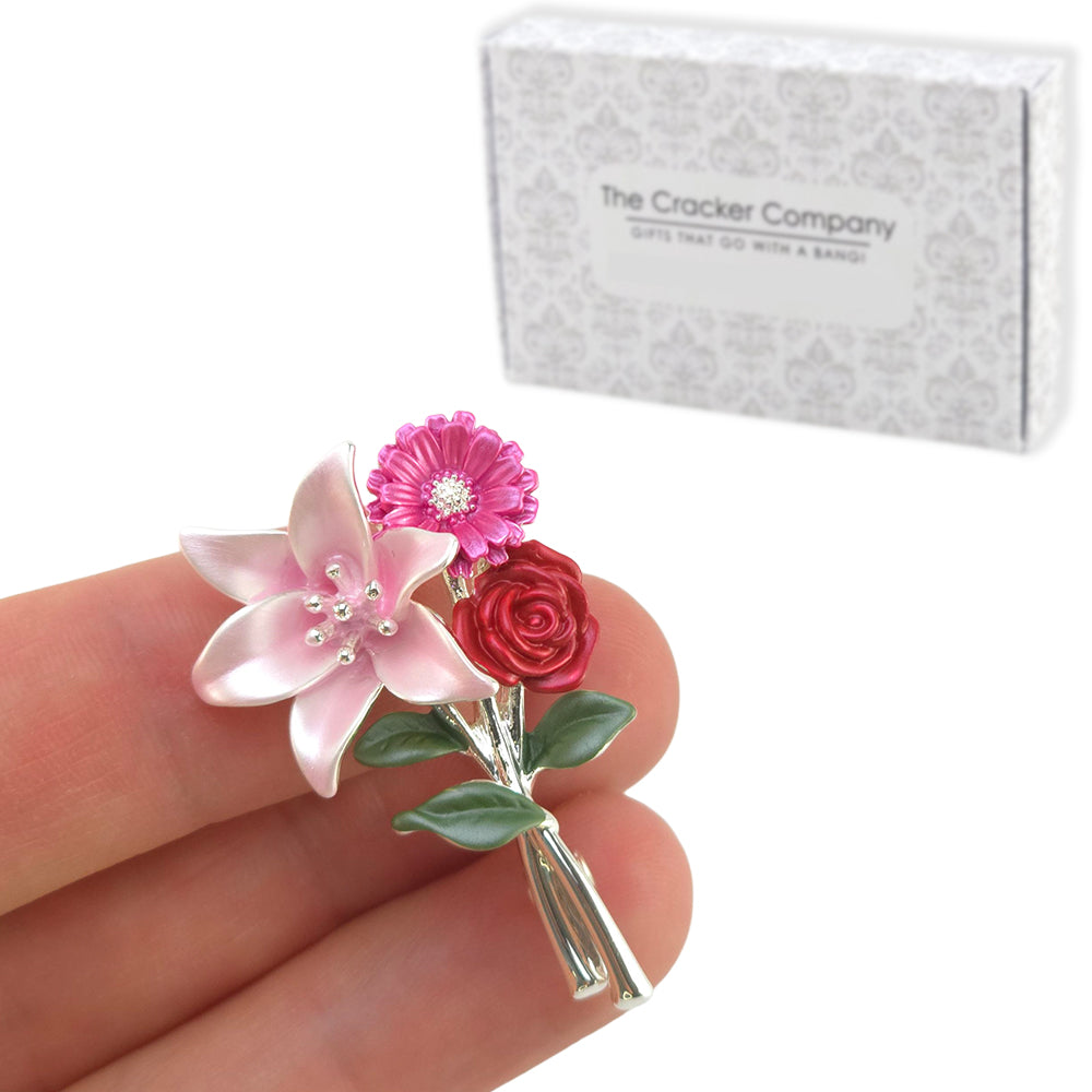 Lily, Gerbera & Rose Brooch | 4cm Tall | Little Gift for Ladies | Cracker Filler