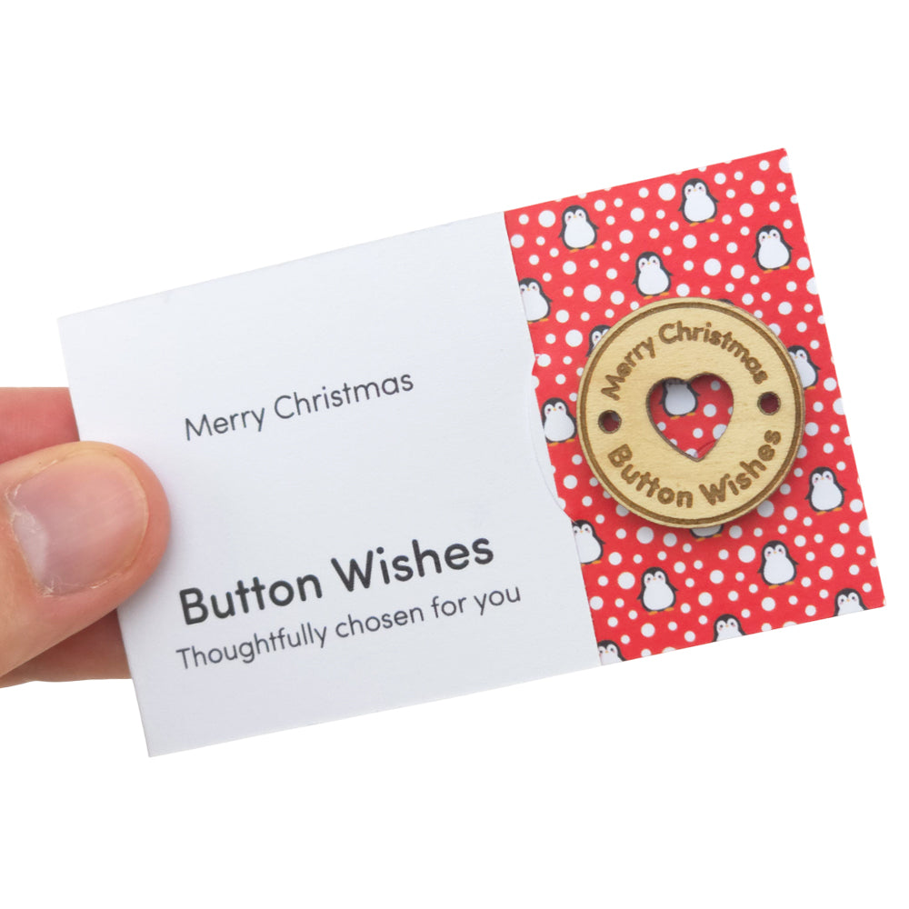 Snowtime Penguin | Button Wishes | Merry Christmas Sew On Token | Little Gift