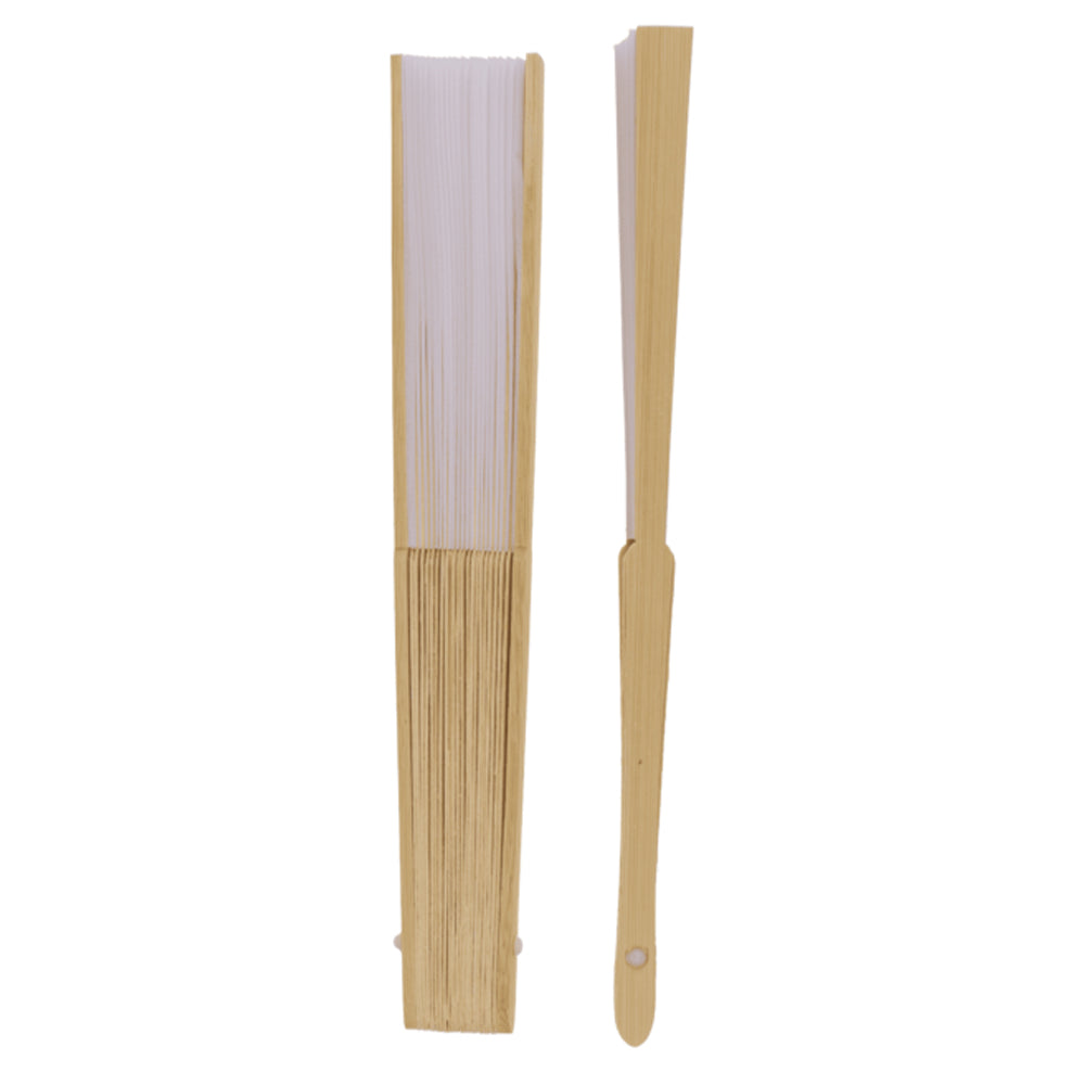 Bamboo &amp; White Fabric Fan | 21cm Long | Little Gift
