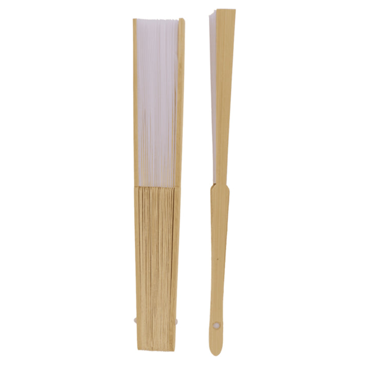 Bamboo &amp; White Fabric Fan | 21cm Long | Little Gift