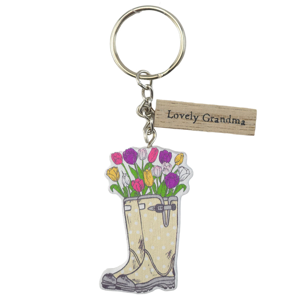 LOVELY GRANDMA | Floral Welly Boot Keyring | Mini Gift | Cracker Filler