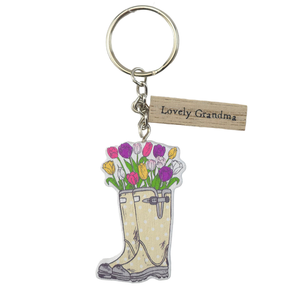 LOVELY GRANDMA | Floral Welly Boot Keyring | Little Gift | Cracker Filler