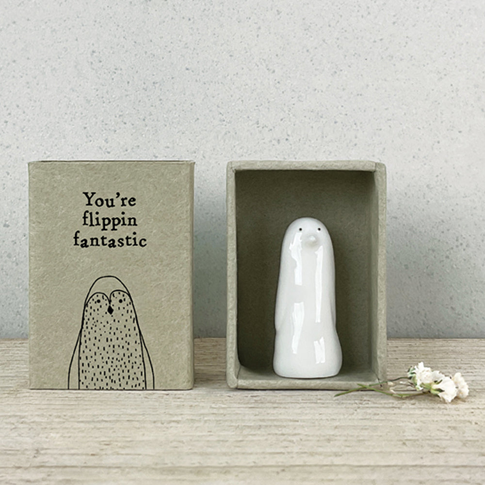 You're Flippin Fantastic | Ceramic Penguin in a Matchbox | Cracker Filler | Mini Gift