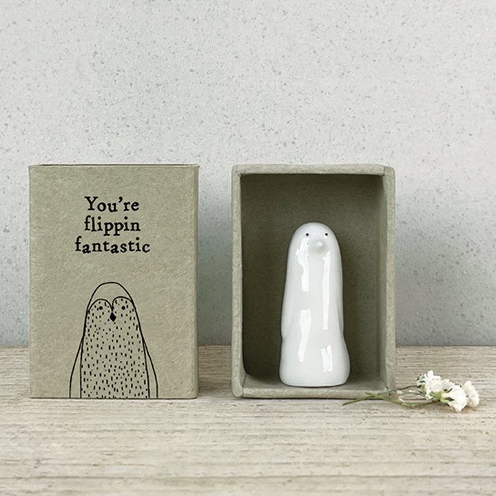 You're Flippin Fantastic | Ceramic Penguin in a Matchbox | Cracker Filler | Mini Gift