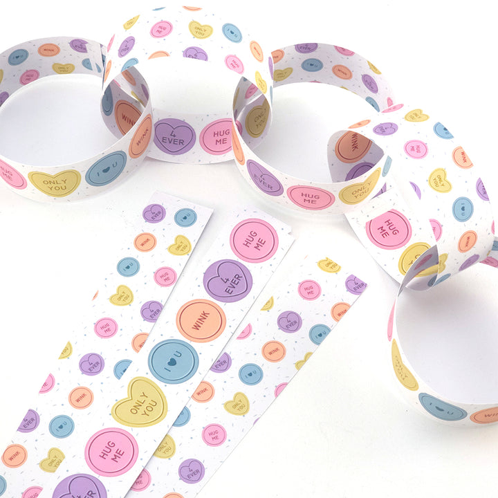 30 Reusable Valentines Paper Chains | Candy Hearts | No Glue Needed | 2.5m