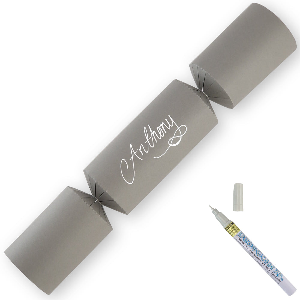 Deep Grey | 12 Personalise Your Own Crackers | Make &amp; Fill Your Own | With Pen