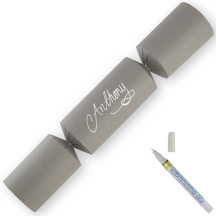 Deep Grey | 12 Personalise Your Own Crackers | Make &amp; Fill Your Own | With Pen