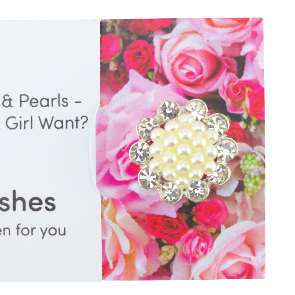 Flowers, Diamonds & Pearls | Diamante | Button Wishes Sew On Token | Little Gift