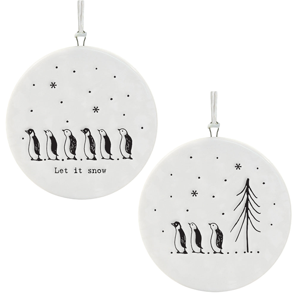 Let it Snow Penguins | Flat Porcelain Christmas Ornament Hanger| Cracker Filler
