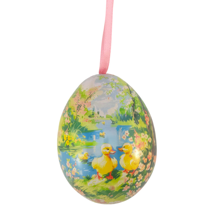 Vintage Style Two Part Hanging Tin Eggs | Fillable Easter Tree Decorations | 7cm