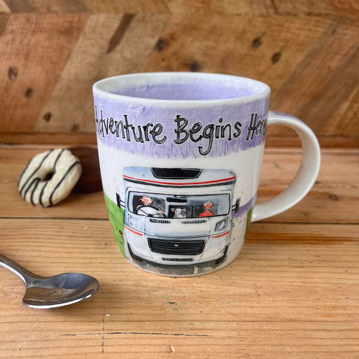 Adventure Begins Here | Motor Home Themed Mug | Bone China Gift