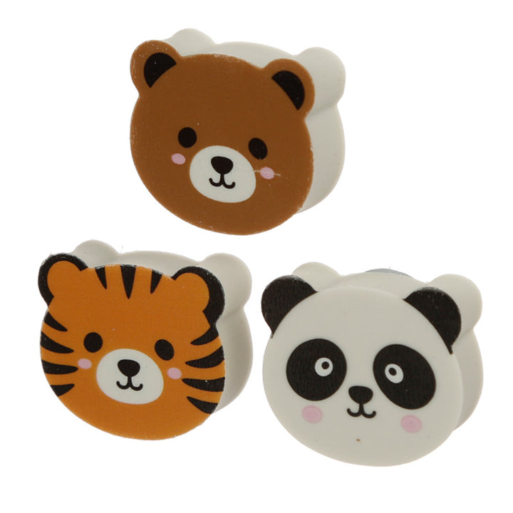 Tiger, Bear & Panda | 3 Piece Eraser Set | Little Gift | Cracker Filler