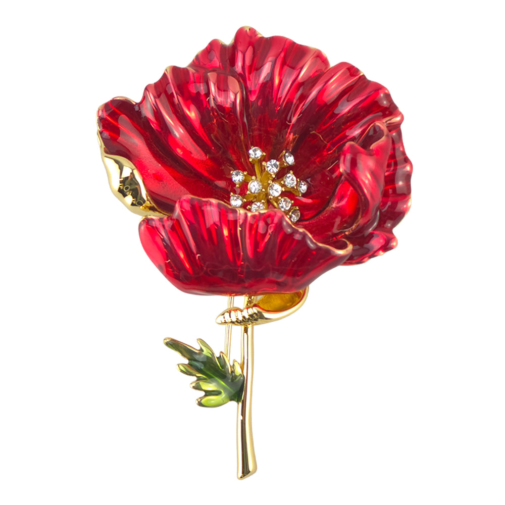 Poppy with Crystal Rhinestones | Gold Plated Brooch | Little Cracker Filler Gift
