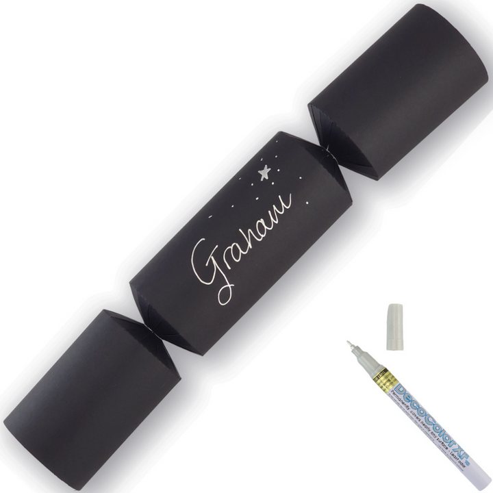 Black | 12 Personalise Your Own Crackers | Make &amp; Fill Your Own | With Pen