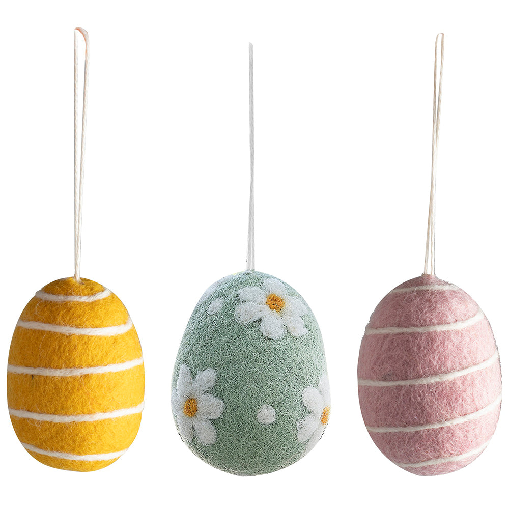 Felt Easter Tree Decorations | Set of 3 | Pastel Hanging Eggs