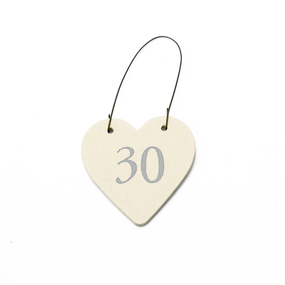 30 Mini Wooden Hanging Heart for 30th Birthday | Cracker Filler | Mini Gift