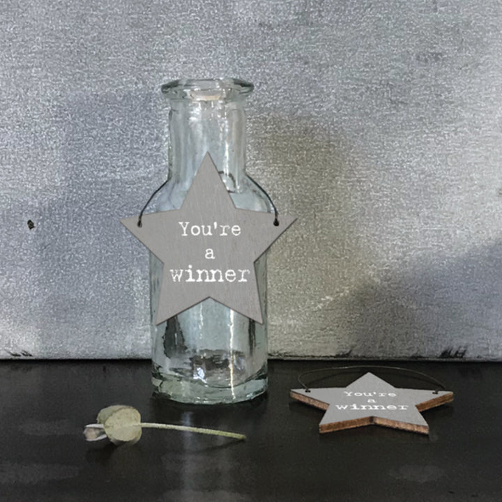 Mini Grey Wooden Hanging Heart | You're A Winner | Cracker Filler | Mini Gift