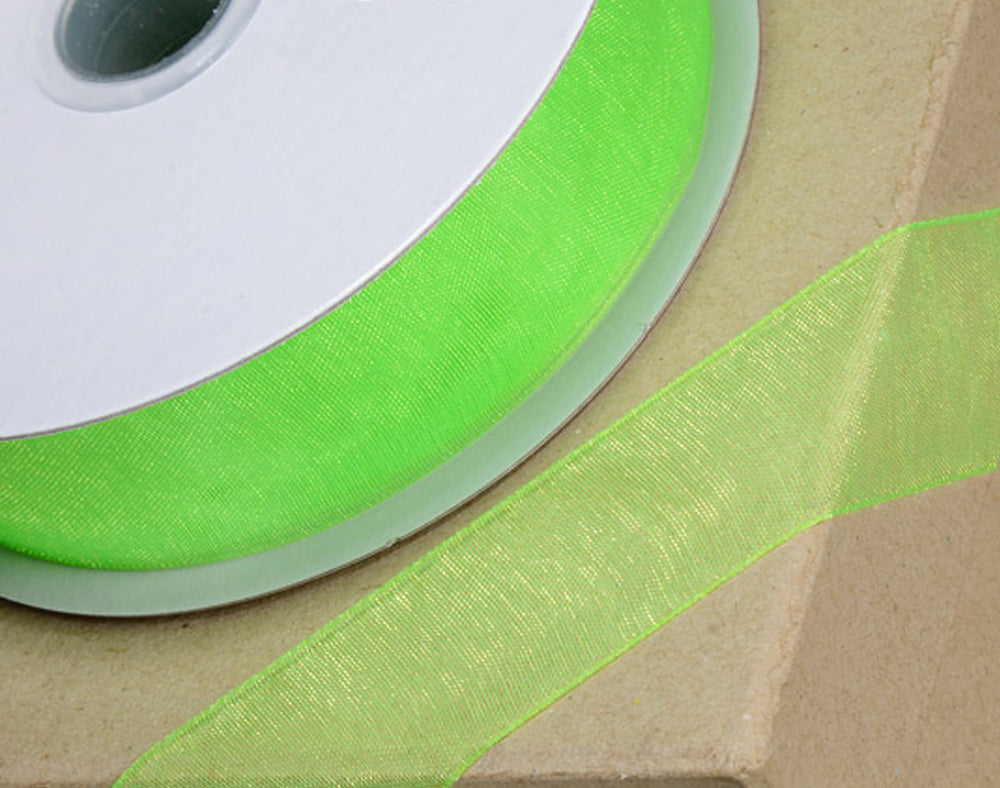 25m Apple Green 23mm Wide Woven Edge Organza Ribbon for Crafts