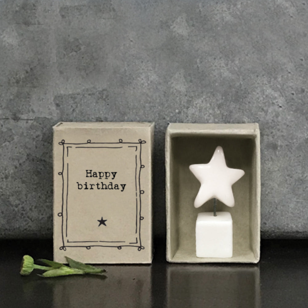 Mini Ceramic Standing Star Ornament 'Happy Birthday' | Cracker Filler | Mini Gift