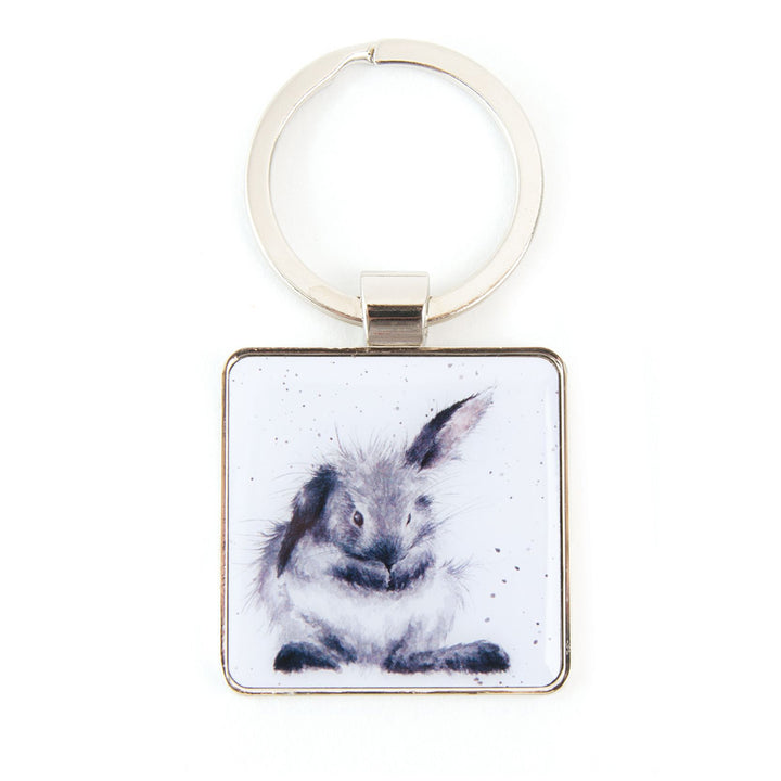 Wrendale Metal Keyring | Grey and White Rabbit | Cracker Filler | Mini Gift