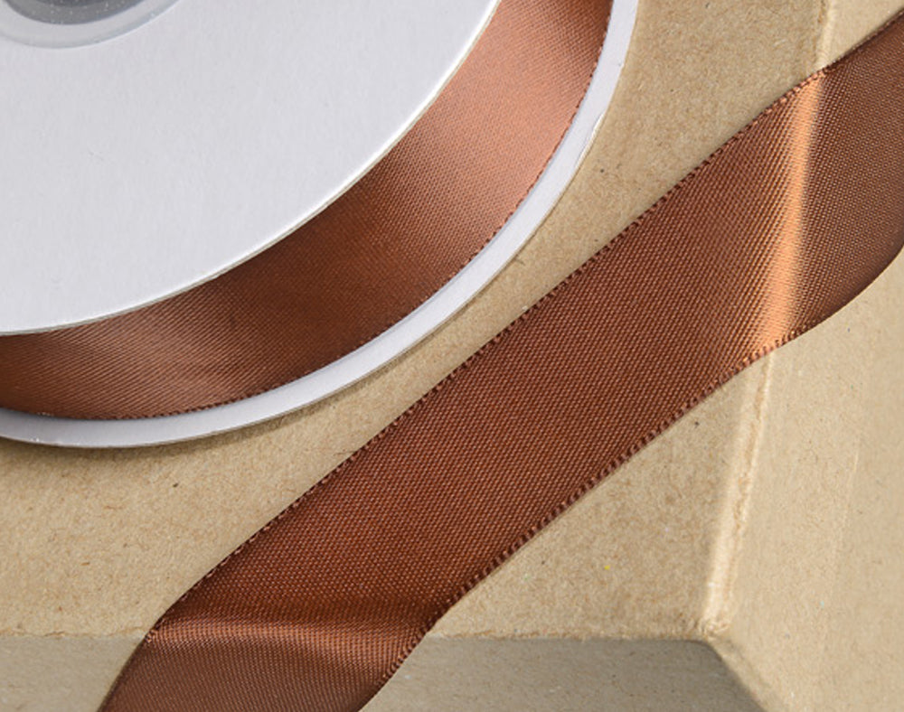 25m Brown 15mm Wide Satin Ribbon for Crafts