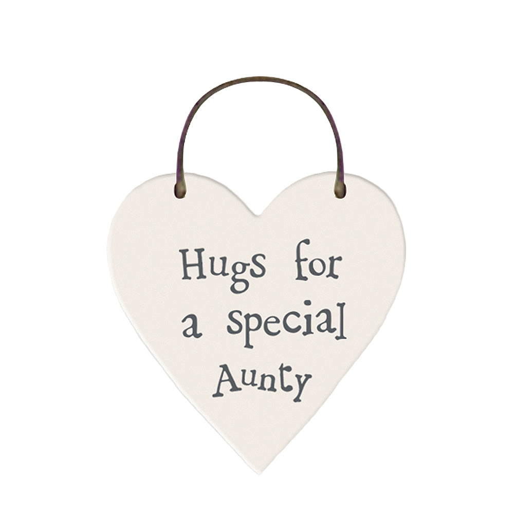 Hugs For A Special Aunty Mini Wooden Hanging Heart | Cracker Filler | Mini Gift