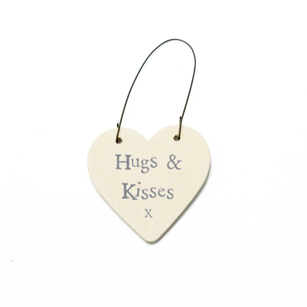 Hugs & Kisses - Mini Wooden Hanging Heart | Cracker Filler | Mini Gift