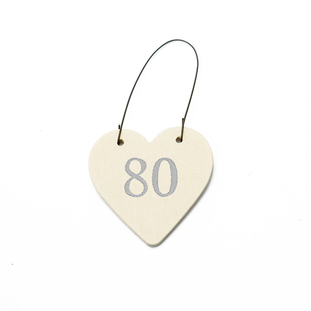 80 Mini Wooden Hanging Heart for 80th Birthday | Cracker Filler | Mini Gift