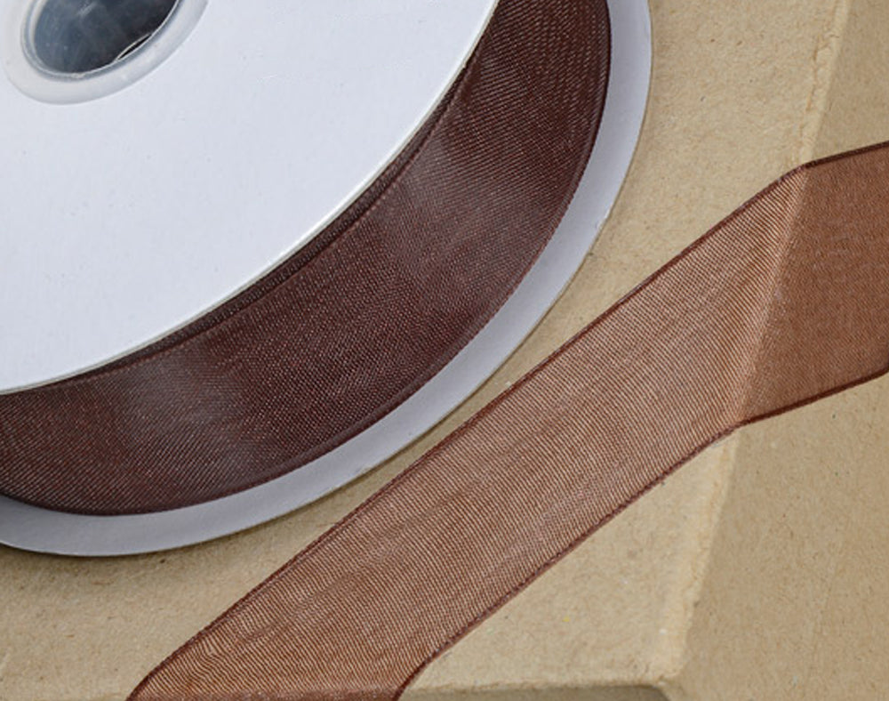 25m Chocolate Brown 23mm Wide Woven Edge Organza Ribbon for Crafts