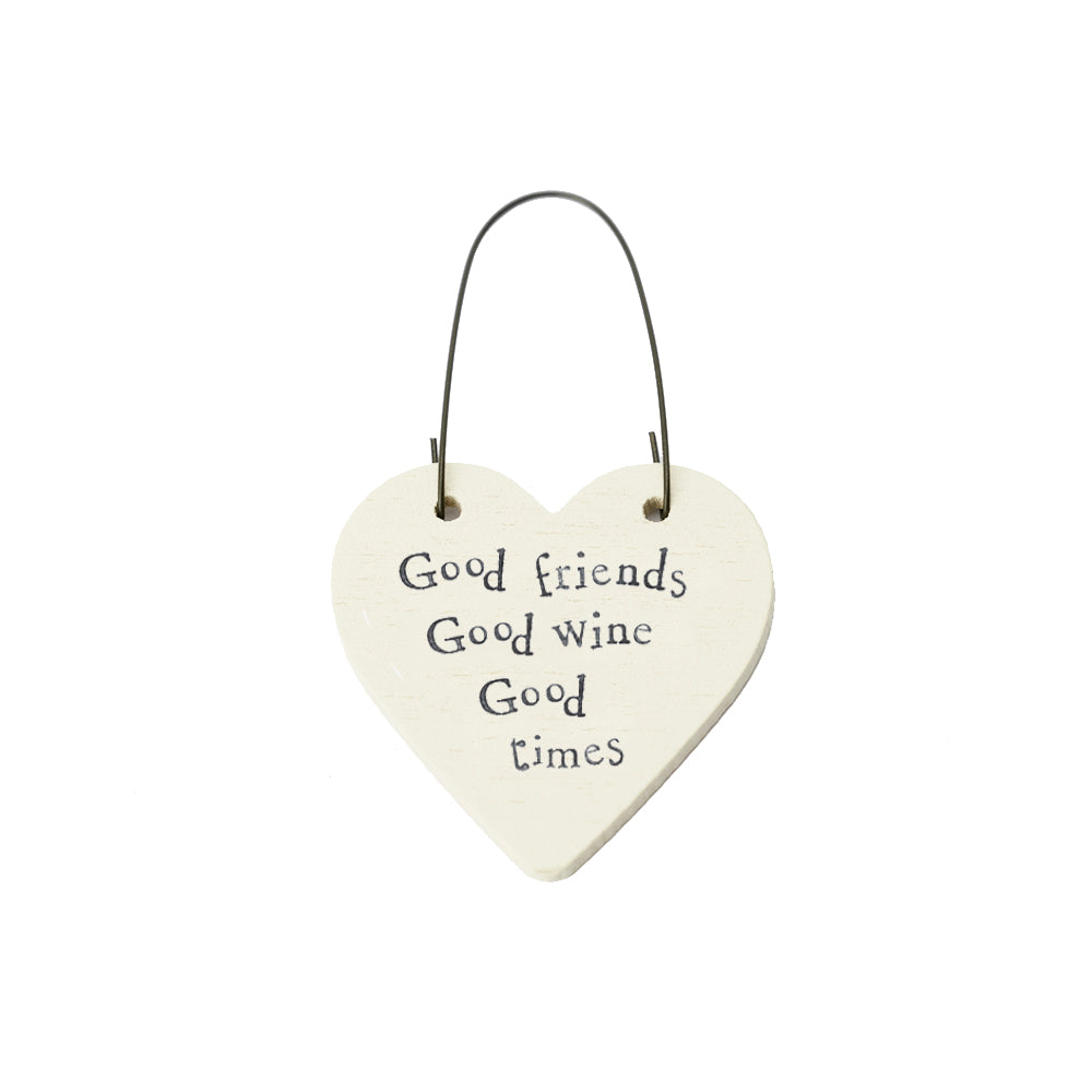 Good Friends, Good Wine, Good Times Mini Wooden Hanging Heart | Cracker Filler | Little Gift