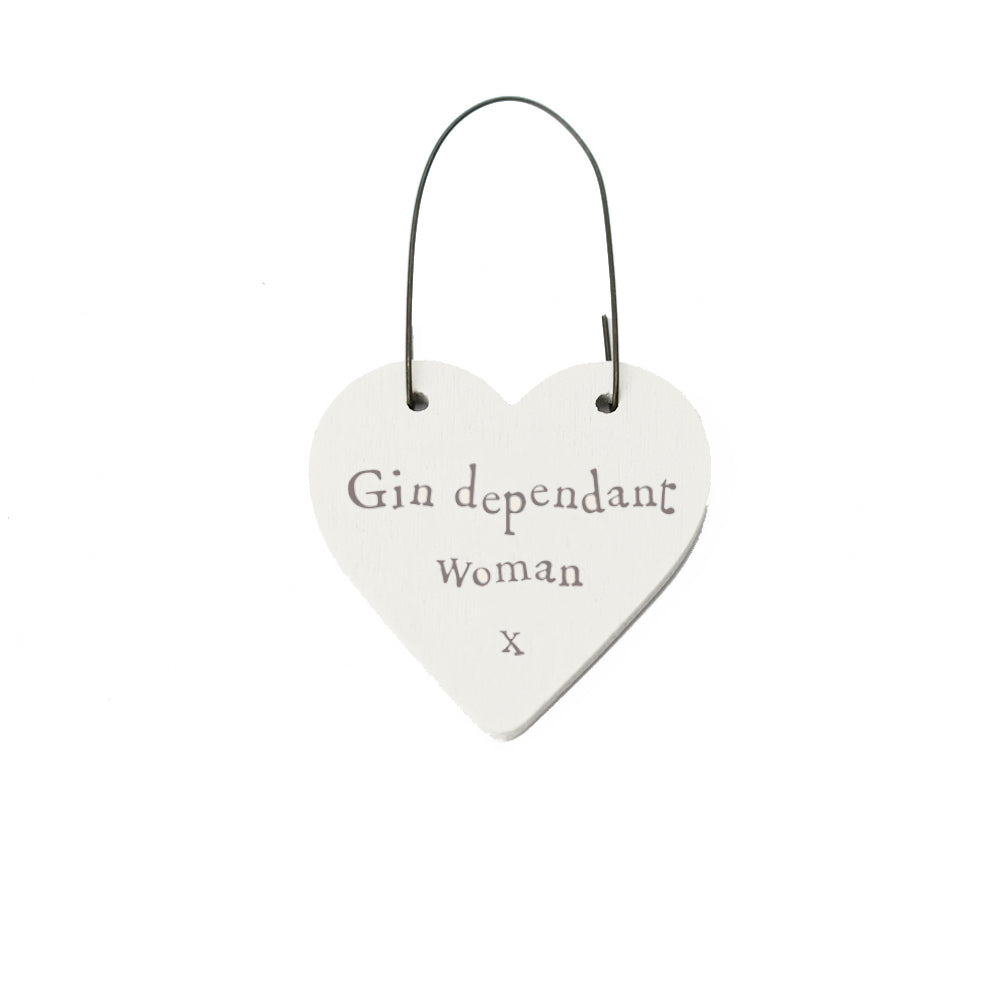 Gin Dependant Woman Mini Wooden Hanging Heart | Cracker Filler | Little Gift