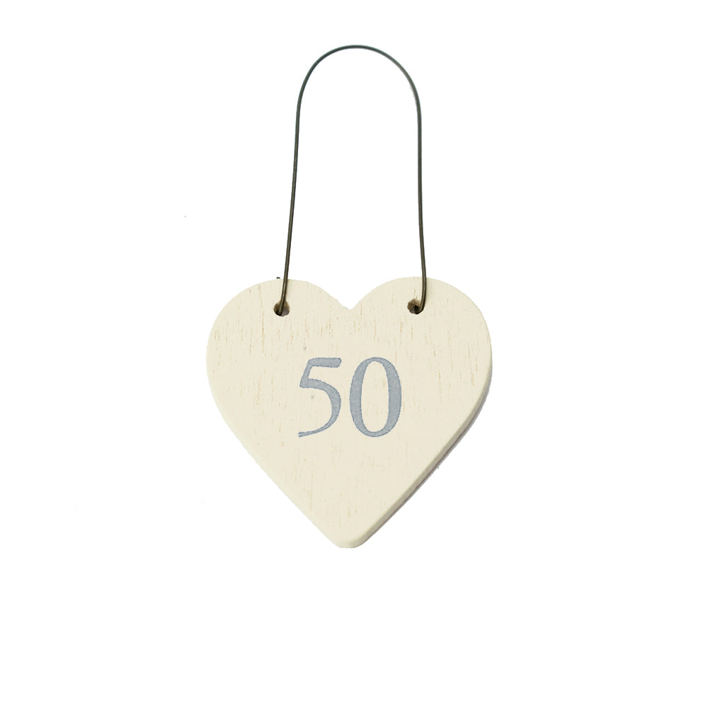 50 Mini Wooden Hanging Heart for 50th Birthday | Cracker Filler | Mini Gift