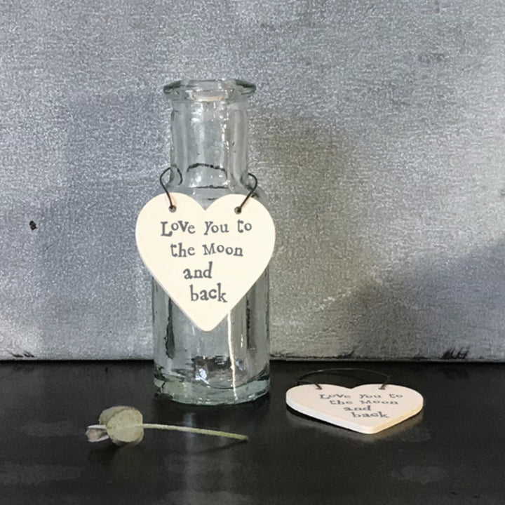Love You to the Moon & Back - Mini Wooden Hanging Heart | Cracker Filler | Little Gift