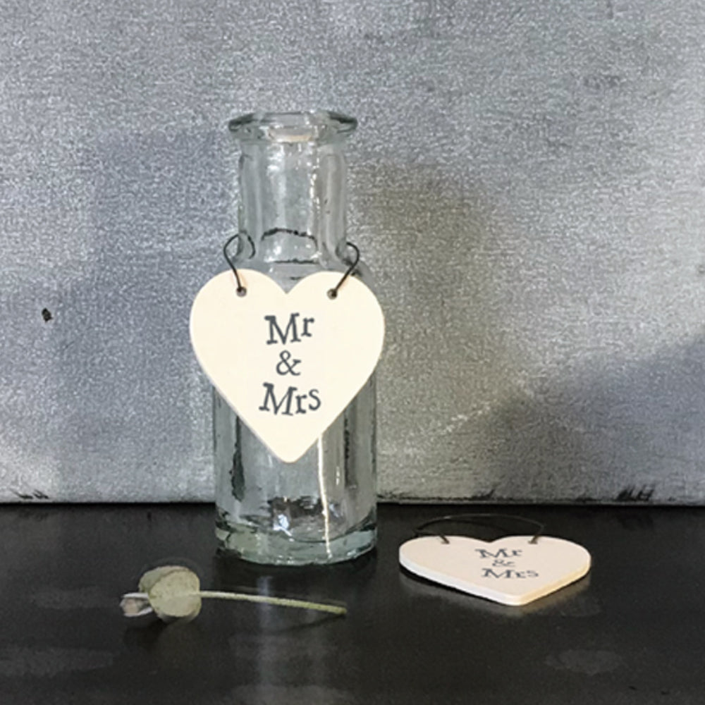 Mr & Mrs - Mini Wooden Hanging Heart | Cracker Filler | Mini Gift