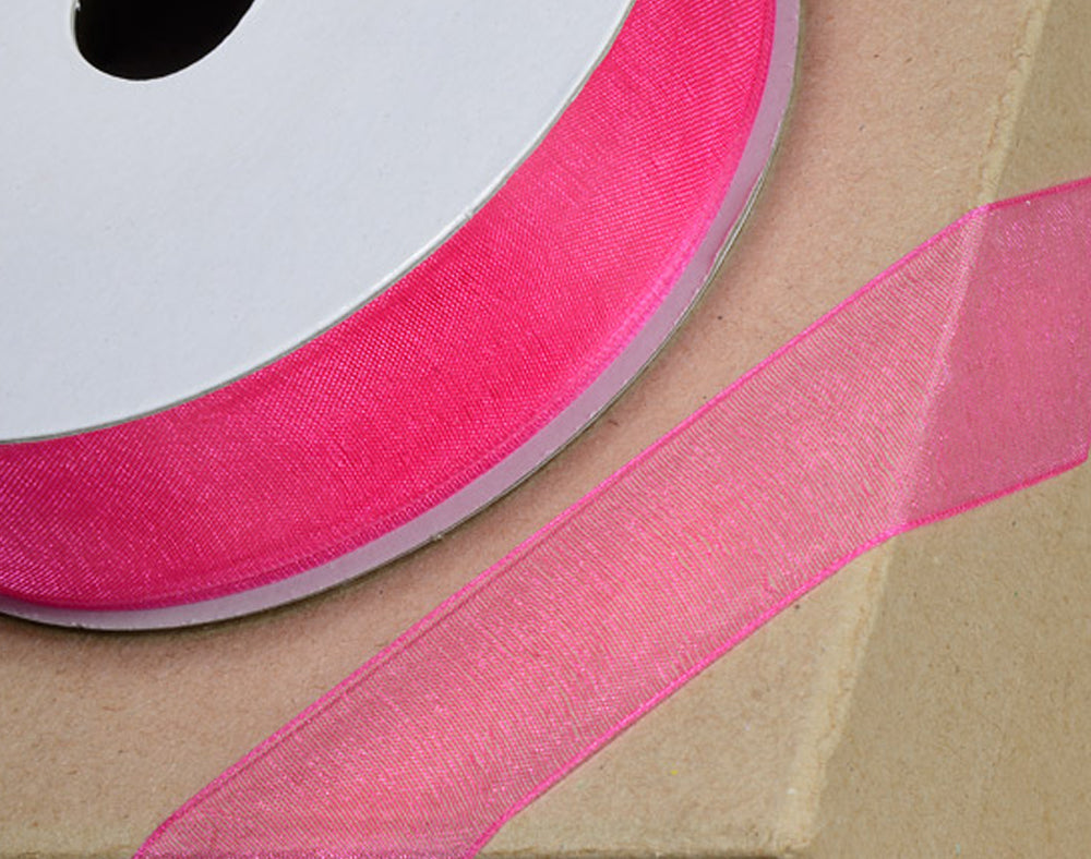 25m Fuchsia Pink 23mm Wide Woven Edge Organza Ribbon for Crafts